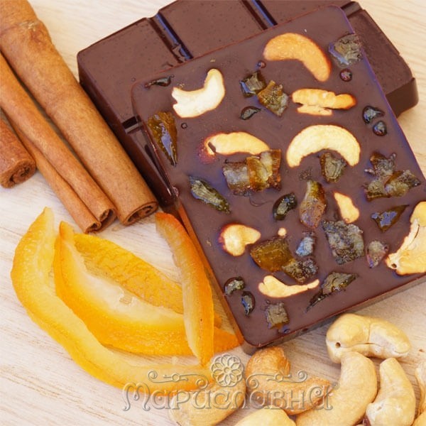 Шоколад тёмный "Апельсин и жареный кешью" Мариславна